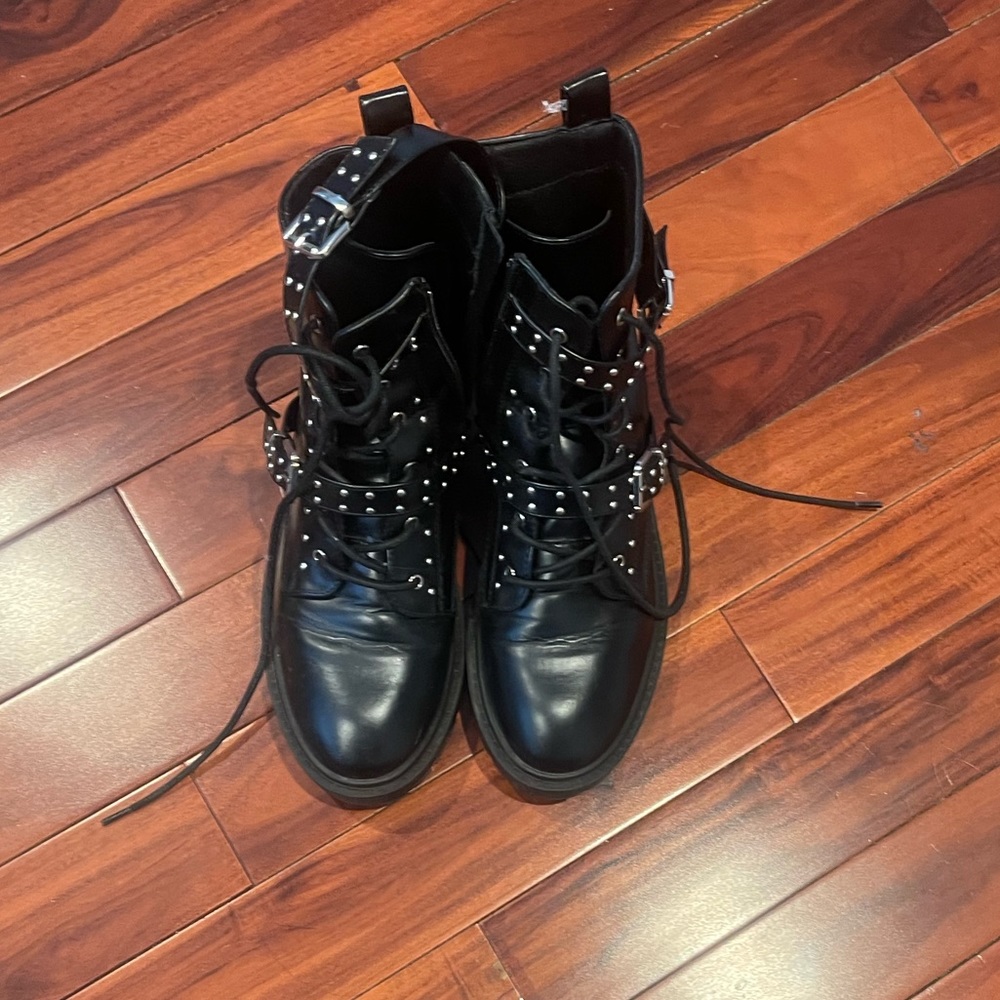 Black platform type shoes